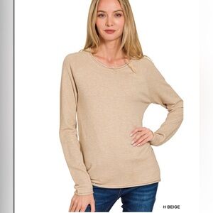 Zenana Outfitters Beige Long Sleeve Top